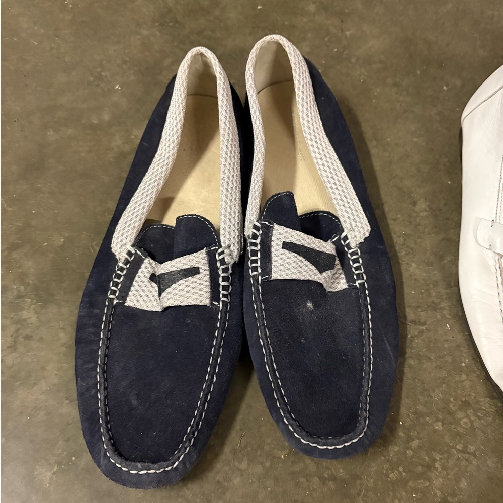 Donald J. Pliner Navy and White Loafers